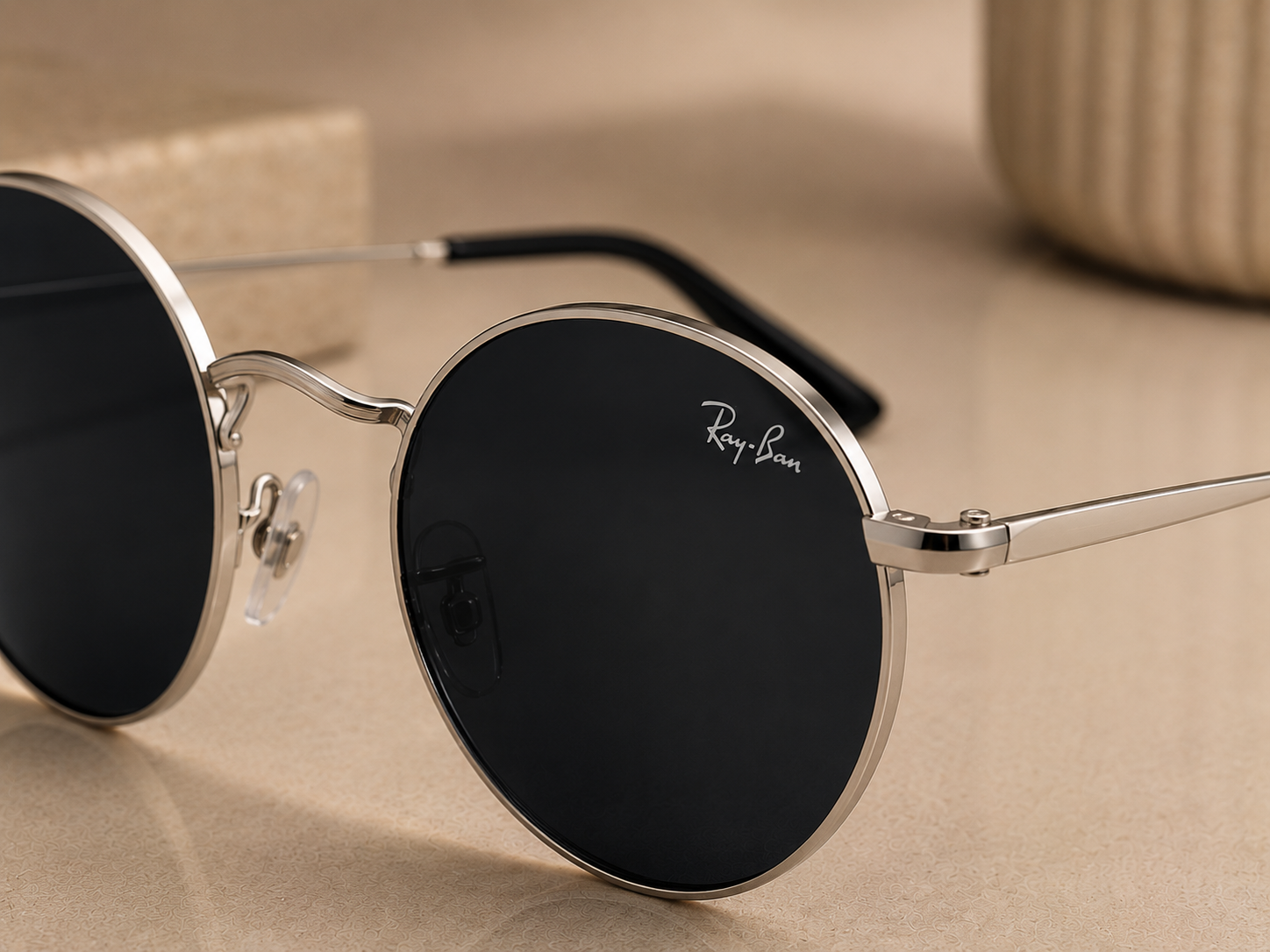 RB-Round Classic Metal Sunglasses – Black Lens Silver Frame