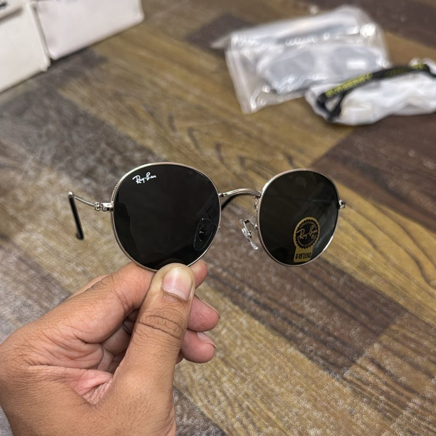 RB-Round Classic Metal Sunglasses – Black Lens Silver Frame